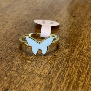 Gold and White Enamel Butterfly Ring